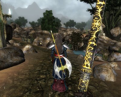 Eine Großé Aeternat Streitaxt trägt der arme Aufpasser vor Melborn, den ich gleich von hinten einen verpasse