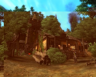 Eingangsbereich der Stadt.Im Hintergrund sieht man das Wappen der Stadt,weißer hengst auf grünem Grund.Man sieht außerdem den oben erwähnten Heuschuppen aus Vanilla-Nehrim.