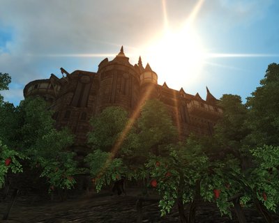 Sicht auf die Burg von einem Weingut aus (version mit dem Wappen von Chorrol)