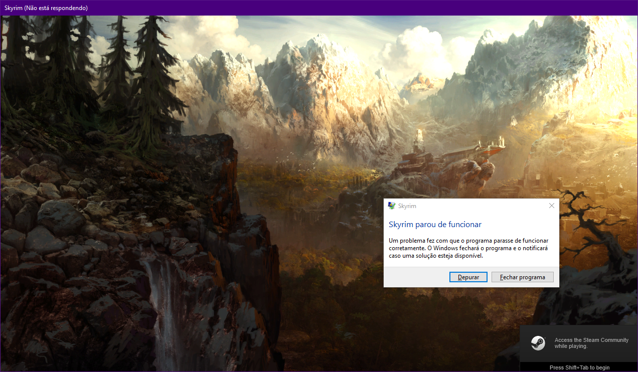 The windows says : Skyrim stopped working(its Portuguese, if anyone wats to google tradutor it), in a quick way.